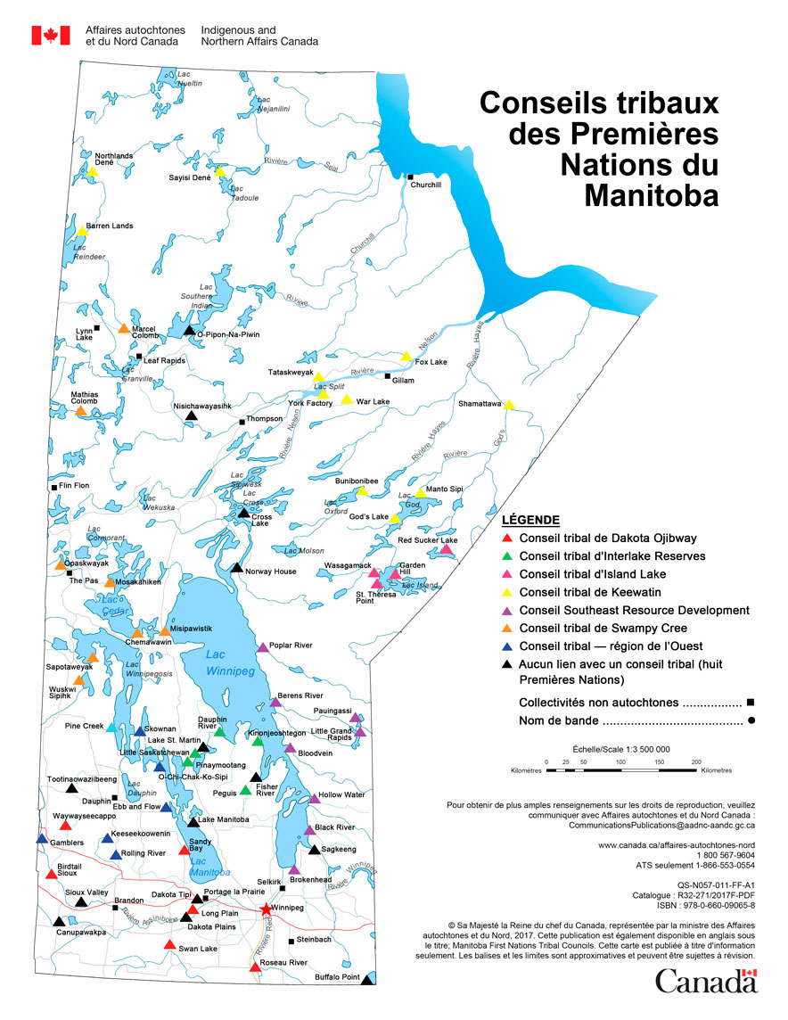 Carte des Conseils Tribals de Premi&egrave;res Nations du Manitoba